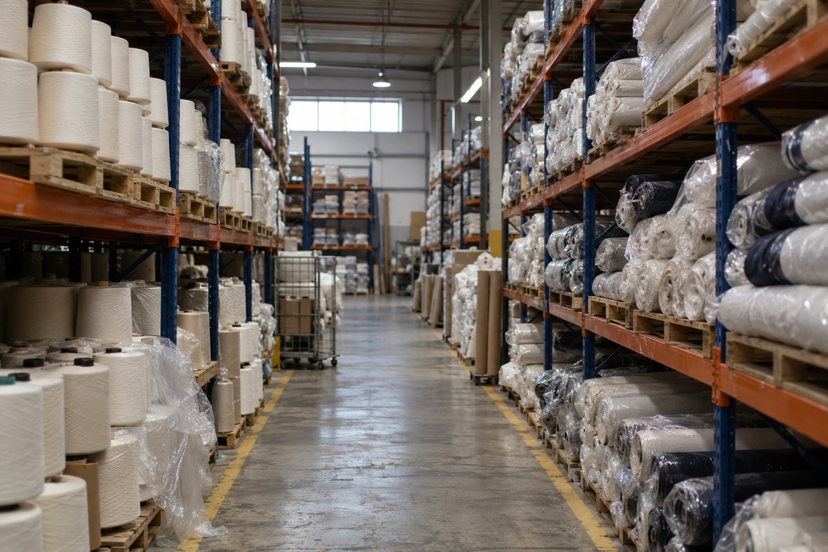Illustration of dyed yarn and shirting fabric in the store